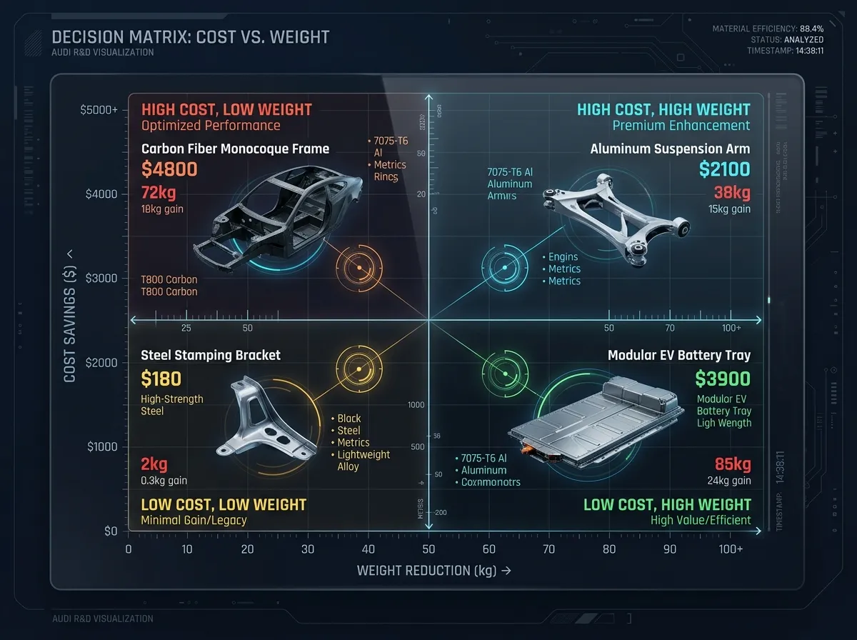 Cost vs Weight 4-Quadrant Decision Matrix Visualization