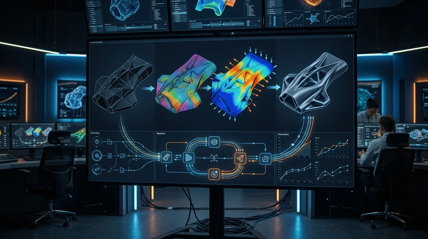 Engineer Reviewing CAD Revisions with Simulation Dashboard
