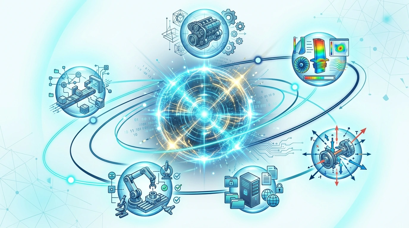 Radial Digital Thread Architecture with Central Nucleus and Satellite Engineering Nodes