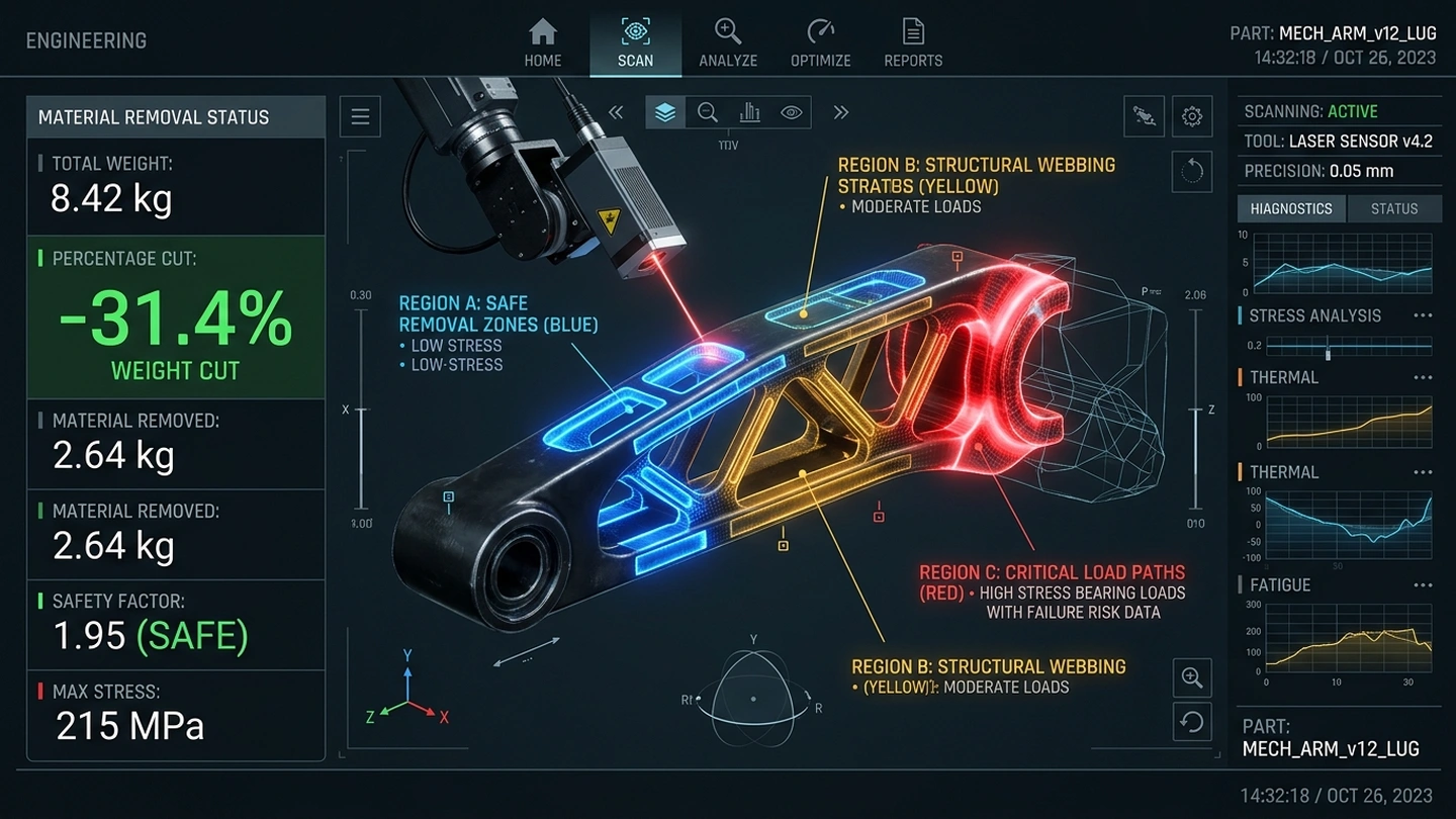 Interactive 3D Weight Reduction Scanner with Color-Coded Material Removal Zones