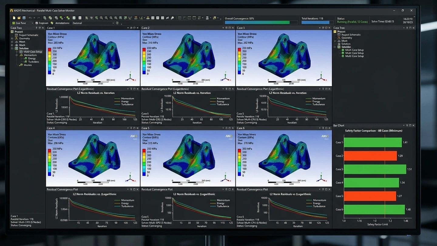 ANSYS Multi-Case Parallel Solver Monitor and Convergence Plots