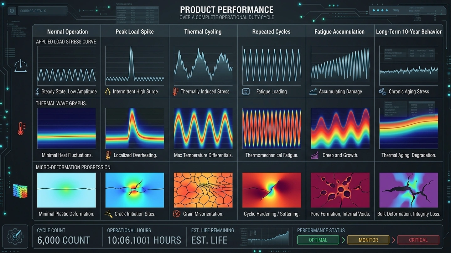 Duty Cycle Performance Timeline and Stress Accumulation Infographic