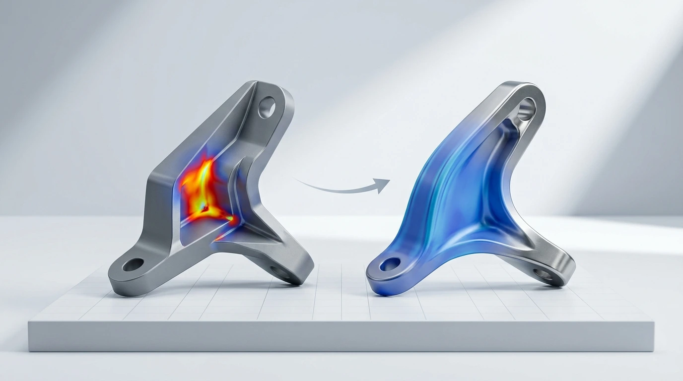 Minimal 3D Engineering Part Showing Localized Hotspot Reshaped into Smooth Fillet Geometry
