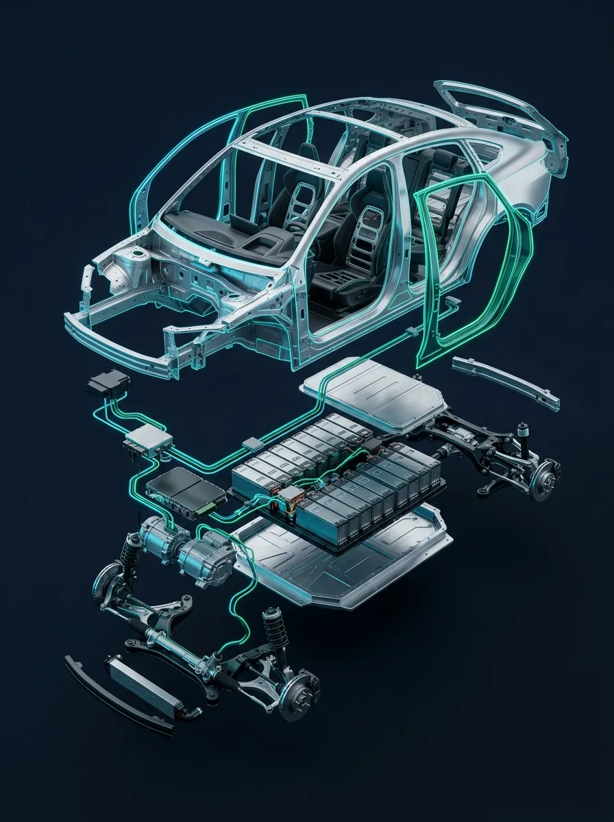 Exploded EV Subsystems CAD Benchmarking