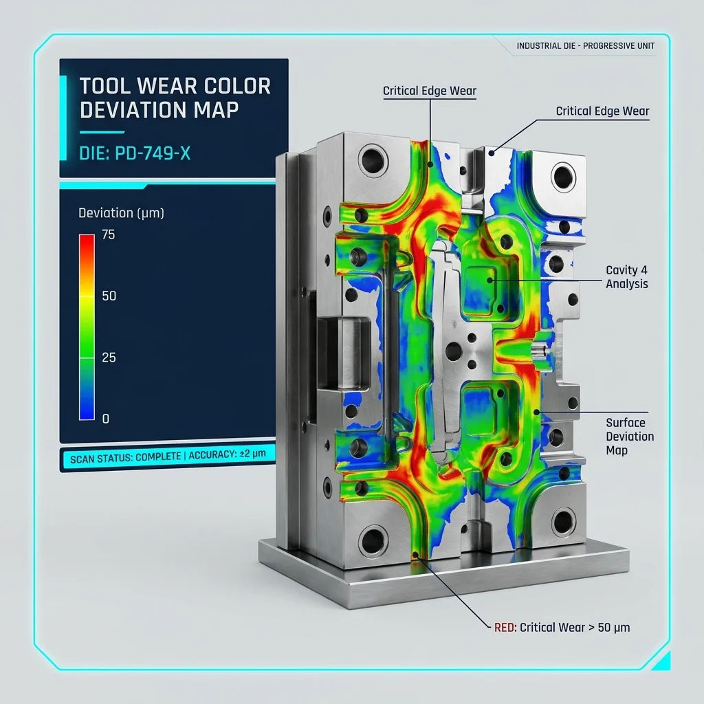 Color deviation map of worn die