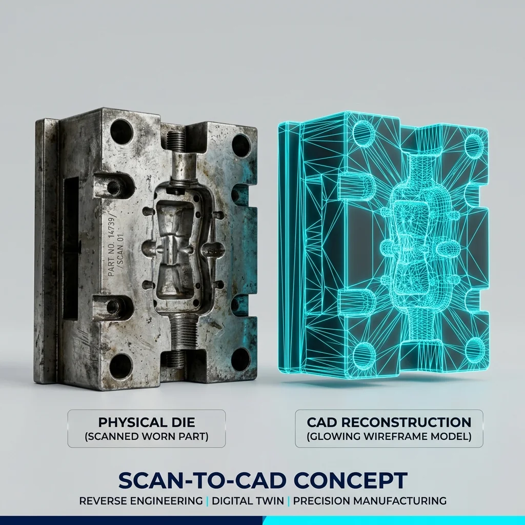Reverse-engineered parametric CAD model of a die insert
