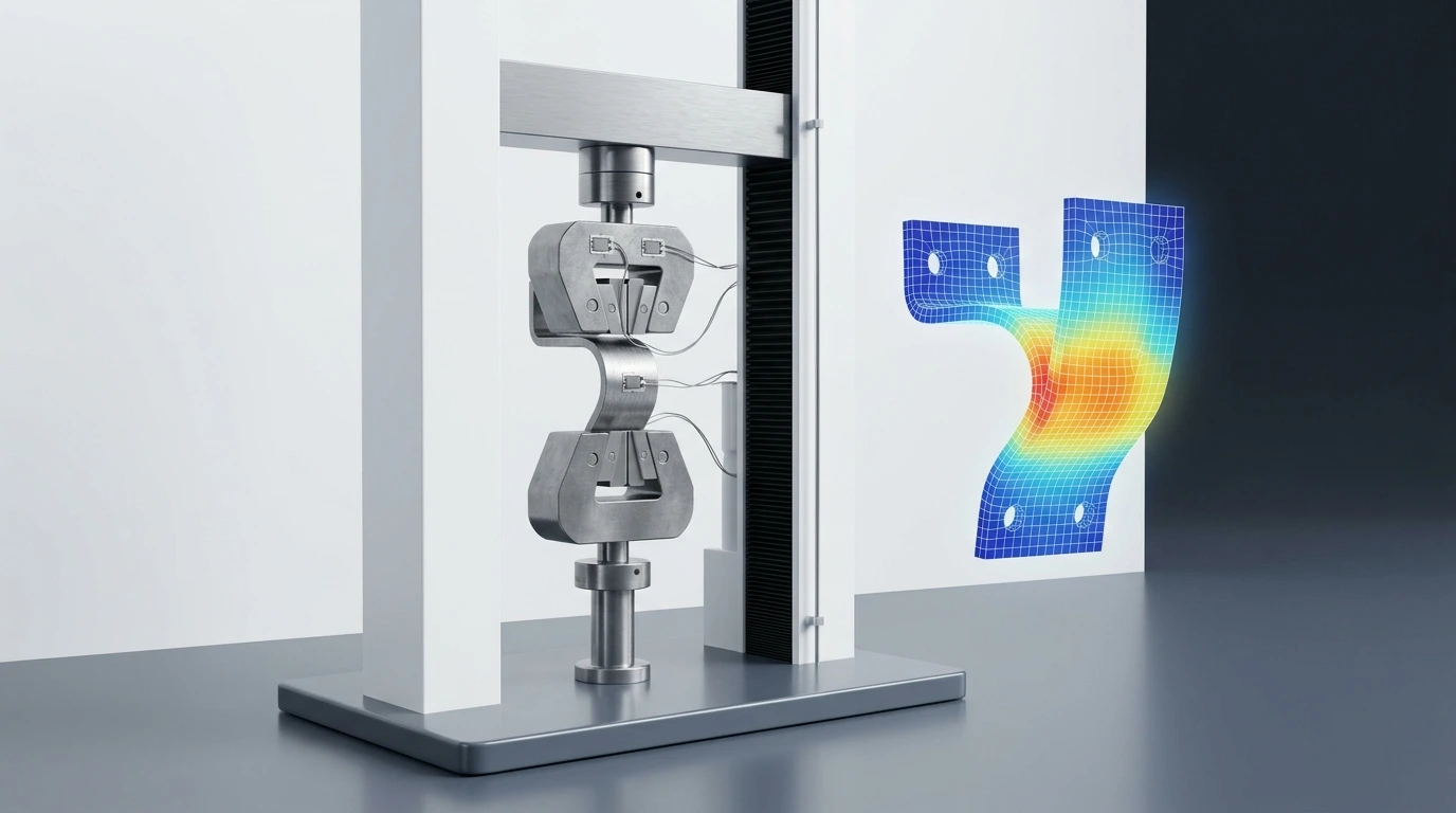 Physical Mechanical Testing Machine Clamping Bracket alongside Finite Element Stress Gradient