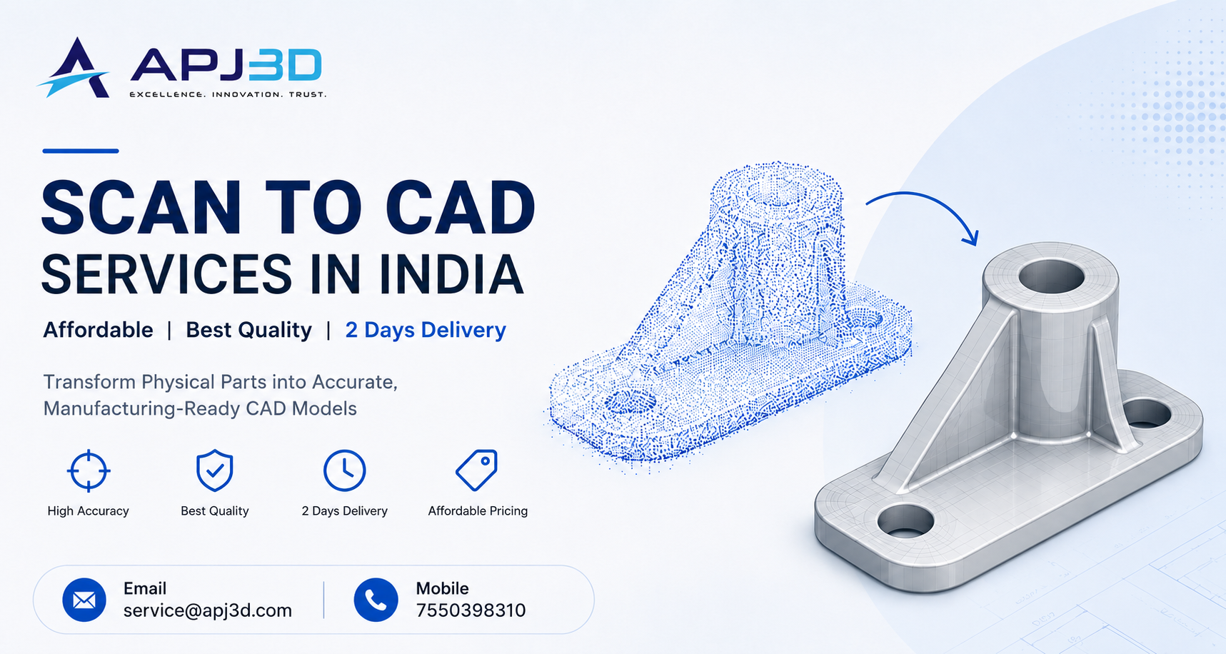 Scan to CAD Services in India converting 3D scanned components into accurate manufacturing-ready CAD models with fast delivery.
